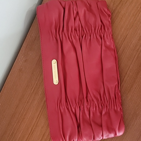 Michael Kors Red Ruched Leather Convertable Clutch Crossbody with Gold Hardware - Picture 1 of 10